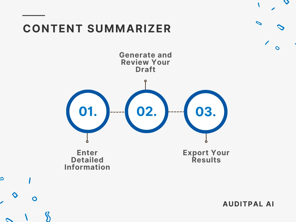 Flowchart showing how to use the AuditPal AI the AuditPal AI Content Summarizer